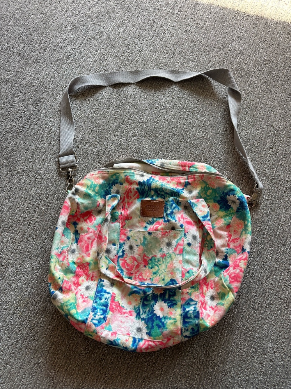 Victoria Secret PINK Floral Tote Bag with Adjustable Strap - Pink & Blue